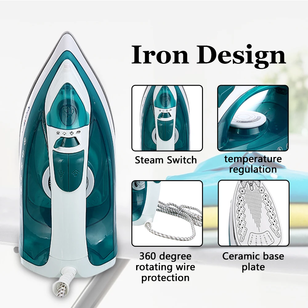 Sonifer Steam Iron 1600W Fast Heating 160ml Water Tank Travel Iron Upright Steam Adjustable Steam Self-Cleaning Ceramic Soleplat