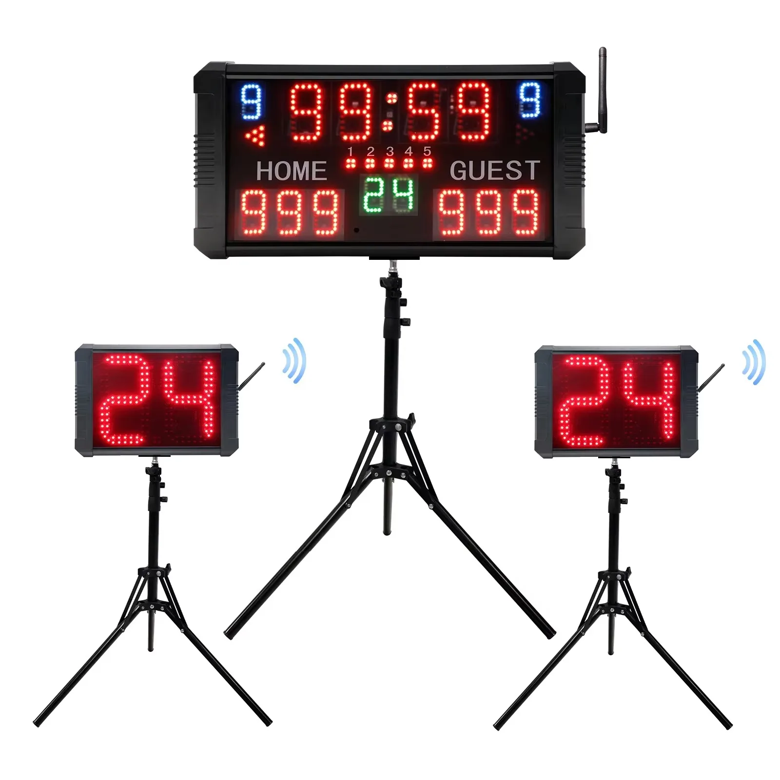 Large Portable LED Digital Scoring Basketball Scoreboard with 14/24/30s Shot Clock & Buzzer & Tripod Stands