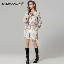 MARYYIMEI Autumn and winter New Style Vintage Designer Coat Jacquard Long-Sleeved Single-Breasted Beading Sequins Short Overcoat