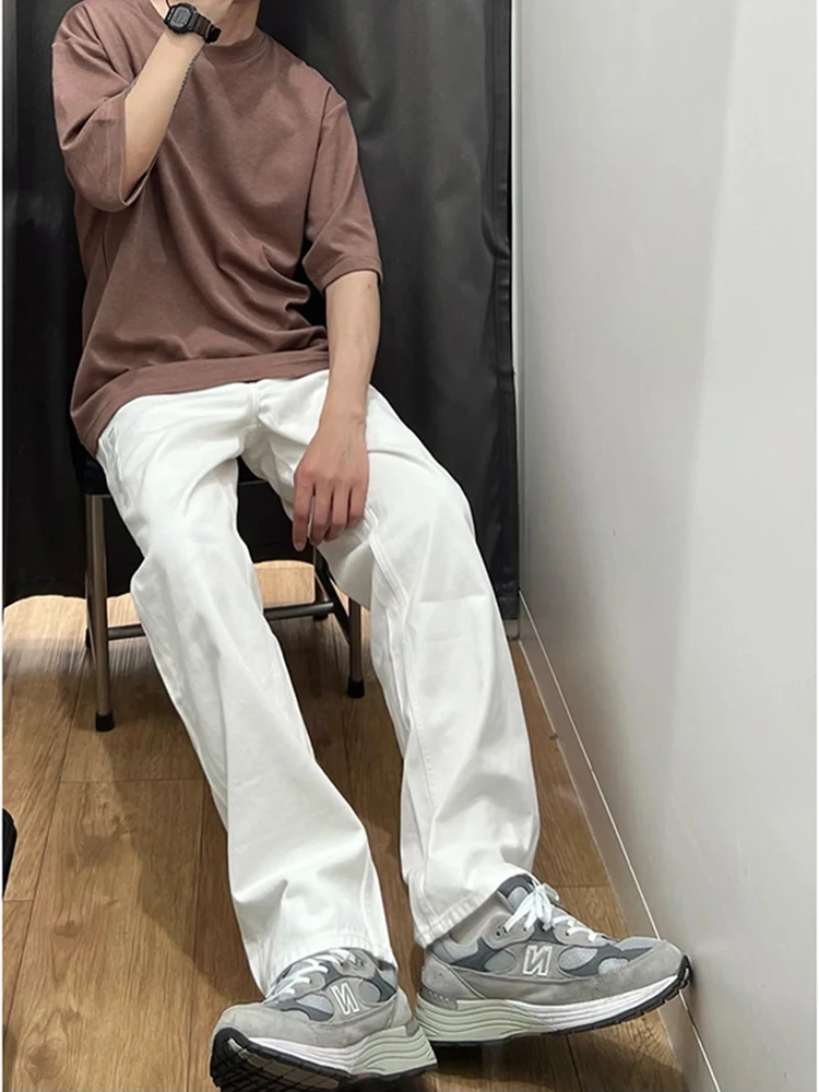 

Мужские летние белые джинсы American High Street Vibe, эластичные, облегающие, модные, брендовые, прямые брюки-клеш