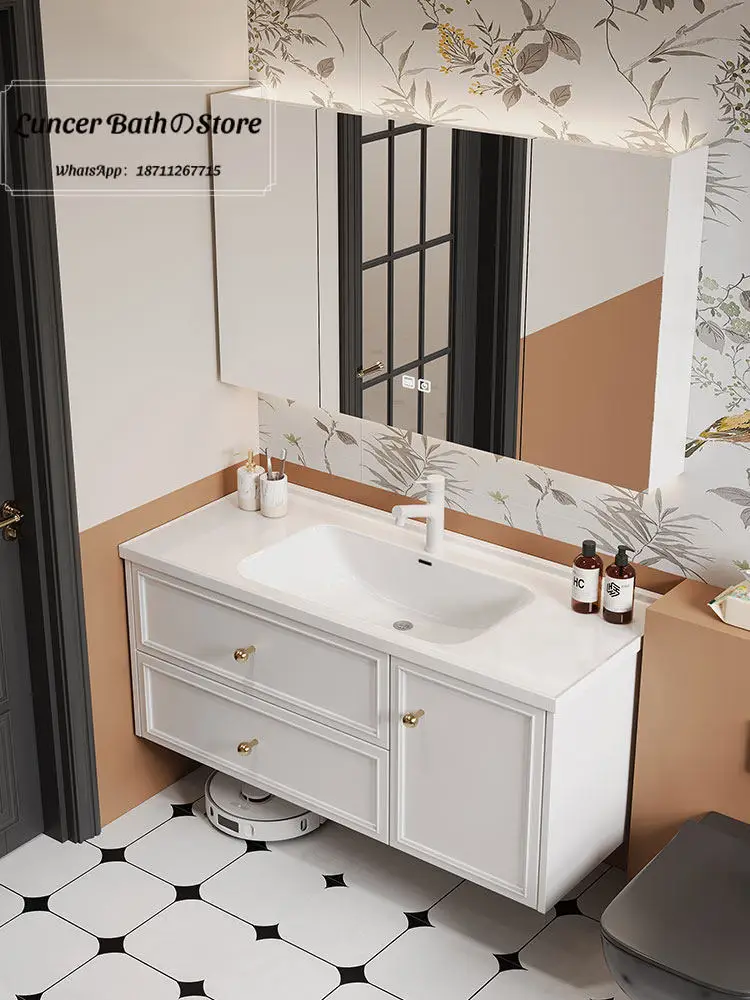New Style Ceramic Integrated Basin Vanity, Bathroom Washbasin Sink Cabinet Set, One Piece Hand Wash Sink for Toilet