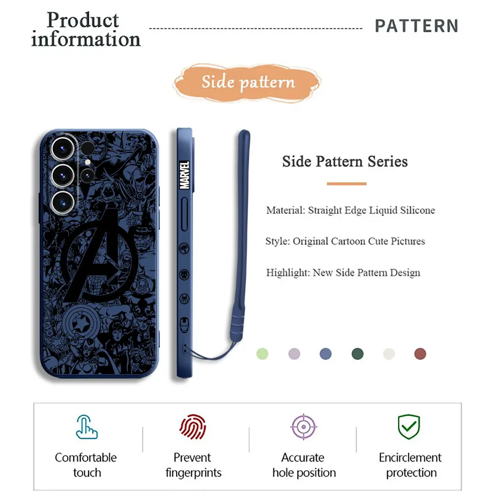 Capa Marvel superhero logo Square Liquid Cover Case for Samsung Galaxy S20 FE S22 Plus S21 S23 Ultra 5G S24 Ultra S24 Luxury