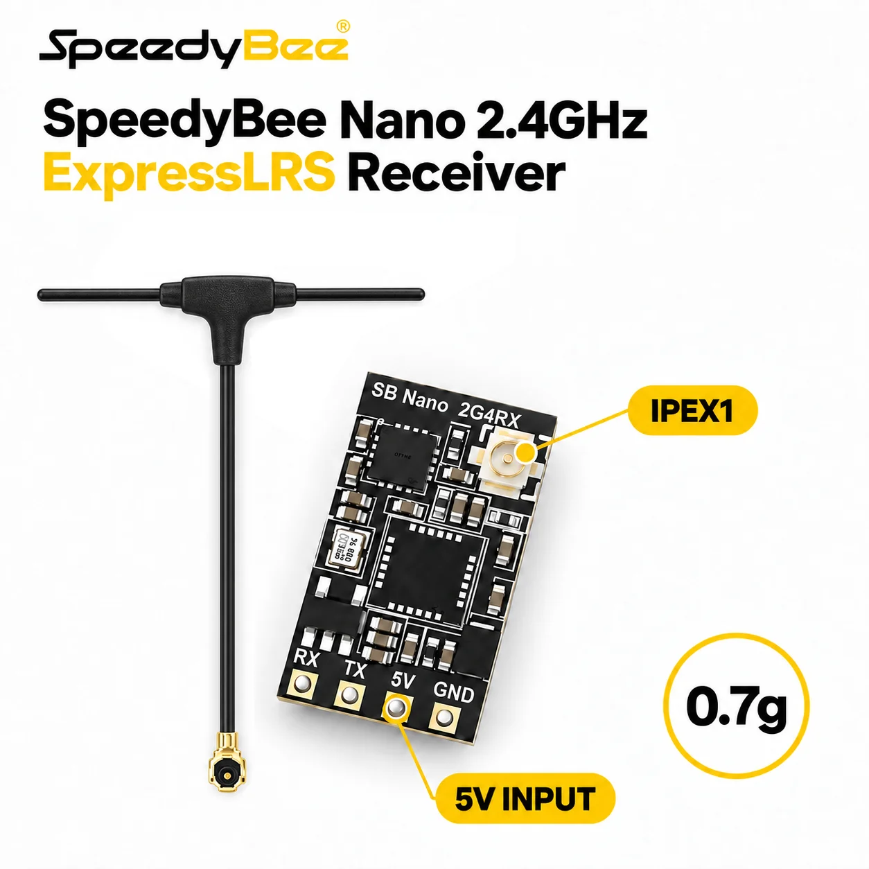 SpeedyBee Nano 2.4GHz ExpressLRS Receiver SX1281 ESP8285 5V T-Antenna 0.7g Board for FPV Freestyle Racing Drones and RC Builds