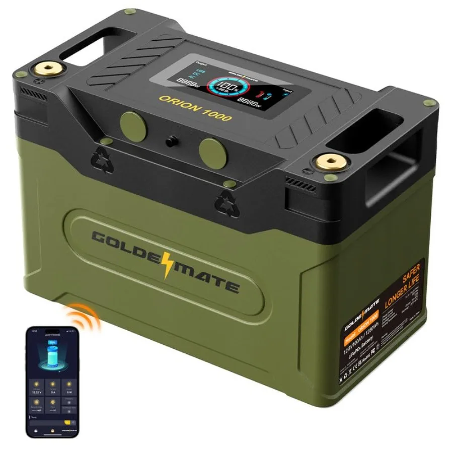 

12V 100Ah Group 31 Bluetooth LiFePO4 Battery with LCD Display Up to 5000+ Deep Cycle Lithium Phosphate Battery Built-in 100A BM