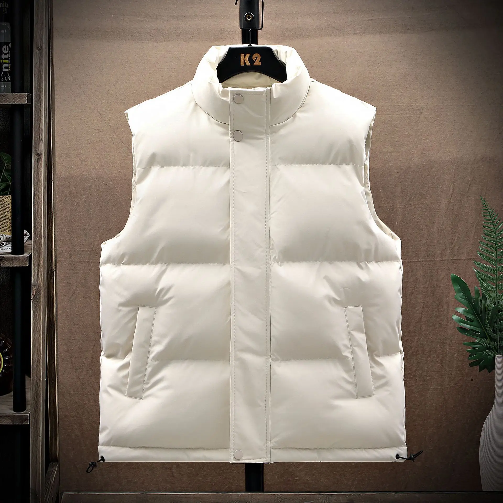 New Fashion Autumn Winter Men Solid Color Sleeveless Simple Daily Casual Cotton Vests Male Trendy Loose Coats Parkas Top Clothes