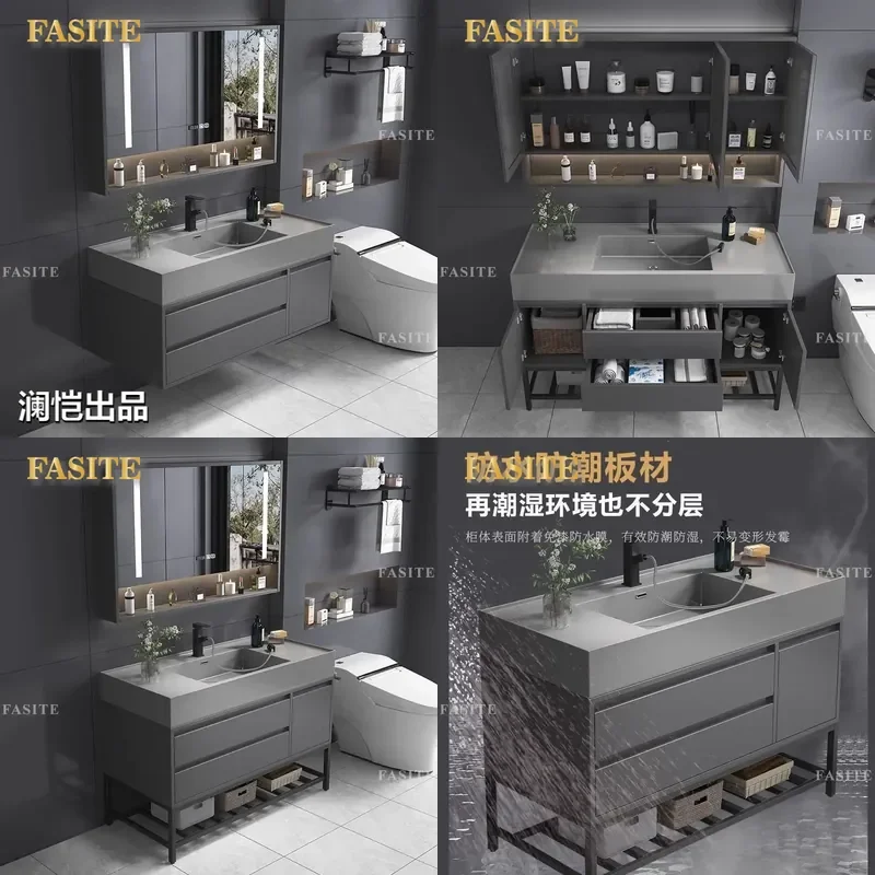 For  Integrated Bathroom Vanity Cabinet with Smart Mirror Simple Modern Washbasin Countertop Combo for Toilet