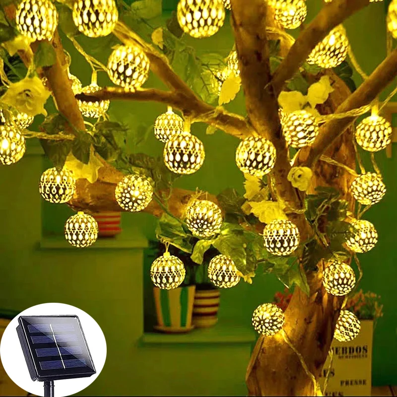F9 Outdoor Solar LED Lamp Morocco Ball Fairy Garland Globe String Light New Year Christmas Wedding Garden Navidad Home Decors