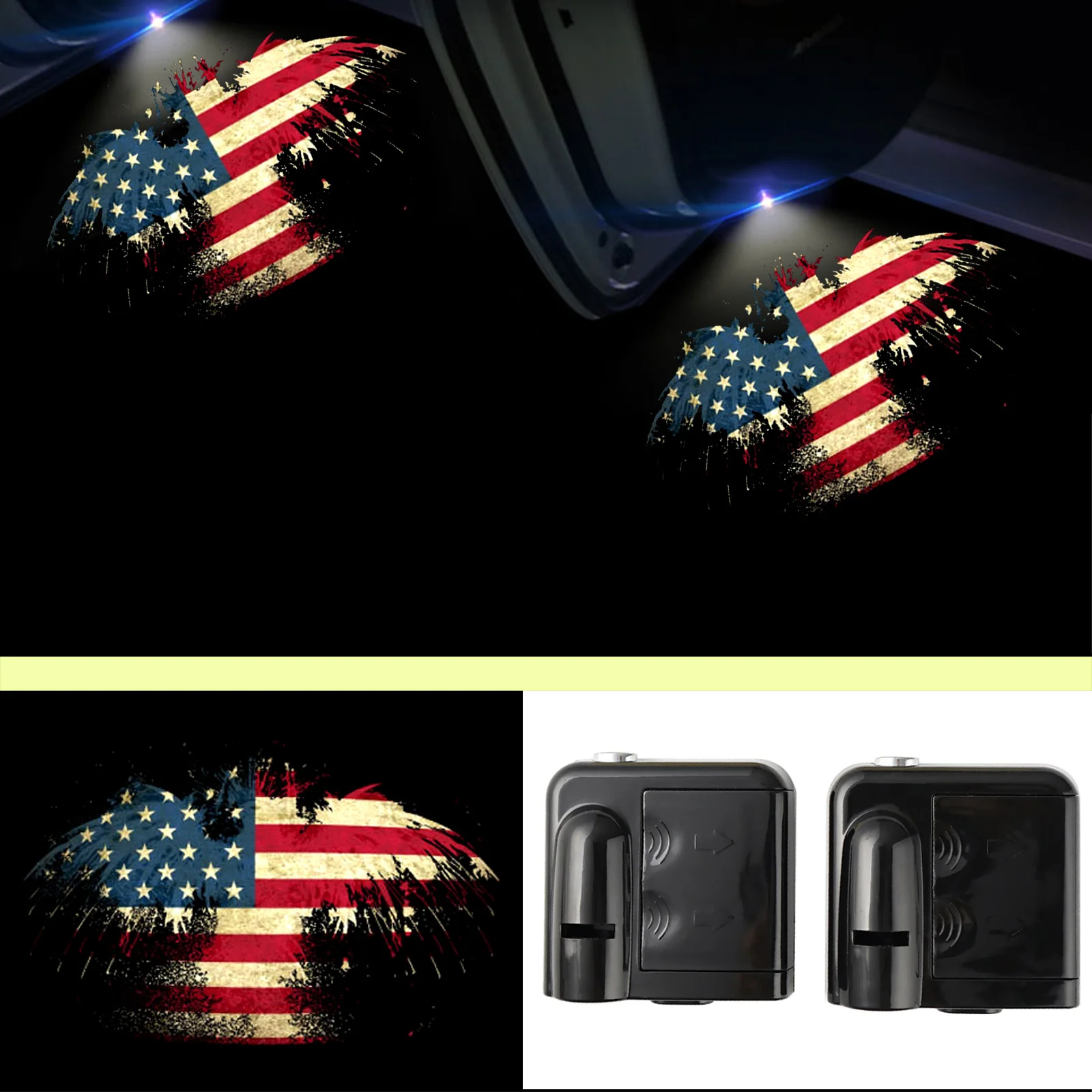 2x American Eagle USA US Flag Car Door Logo Lights Wireless Courtesy Infrared Sensor LED Light Ghost Shadow Projector