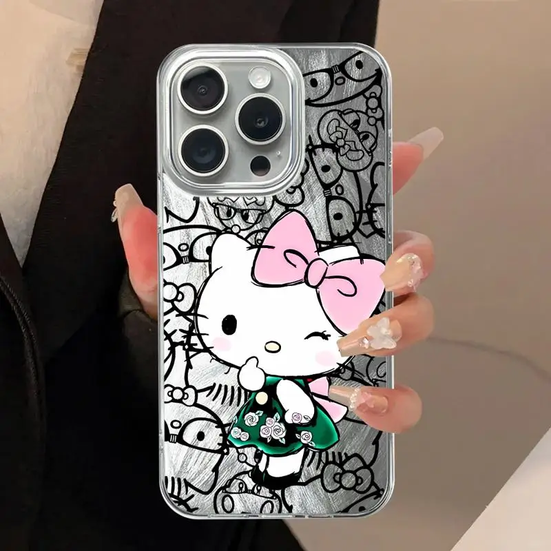 Hello Kitty Luxe Hoesje Voor Apple Iphone 15 11 13 14 Pro Max 12 15 Plus Veren Garen Mode Bumper Telefoonhoes