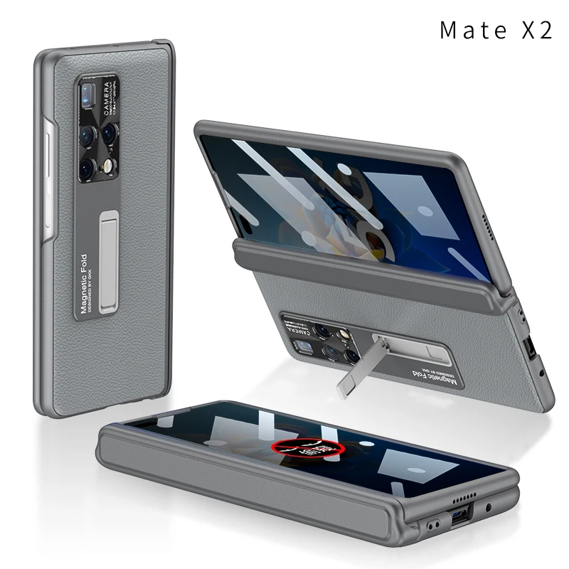 

10pcs DHL genuine leather Prevent peeping Hinge Case For Huawei Mate x2 With Tempered Glass Hard Armor Cover For MATE X2 Cases