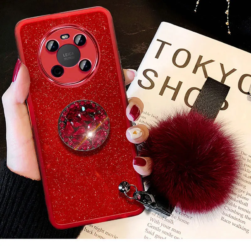 Honorx9 5G Luxury Fur Ball Lanyard Case For Huawei Honor X9 4G X8 X9a Nova 9 se Glitter Case Honor X 9 With Diamond Holder Cover image 3