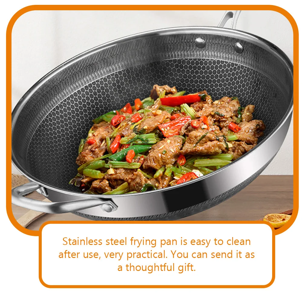 

Stainless Steel Wok Honeycomb Structure Double Handles Non Stick Frying Pan Household Kitchen Cookware Accessories Wok for Gas