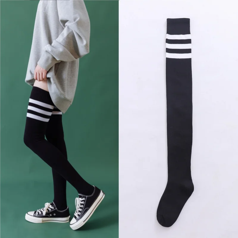 1 Paar Damen-Overknee-Socken aus gekämmter Baumwolle, oberschenkelhohe Socken in Übergröße, lange, locker sitzende, gestreifte, modische, lässige Alltagskleidung