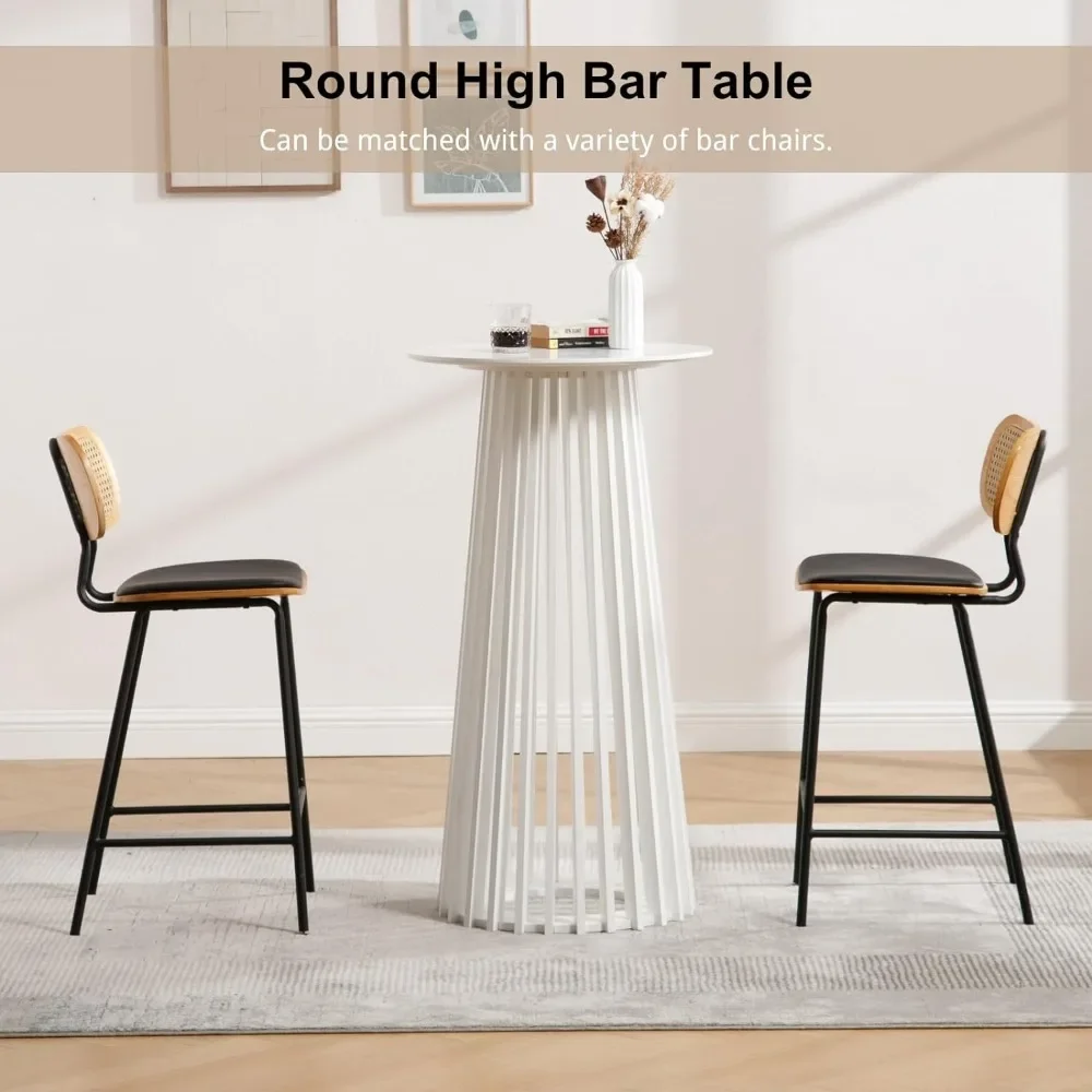 Bar table, circular set, counter height 43.5 inches base dining table, kitchen with solid wood strip high bar, white bar table