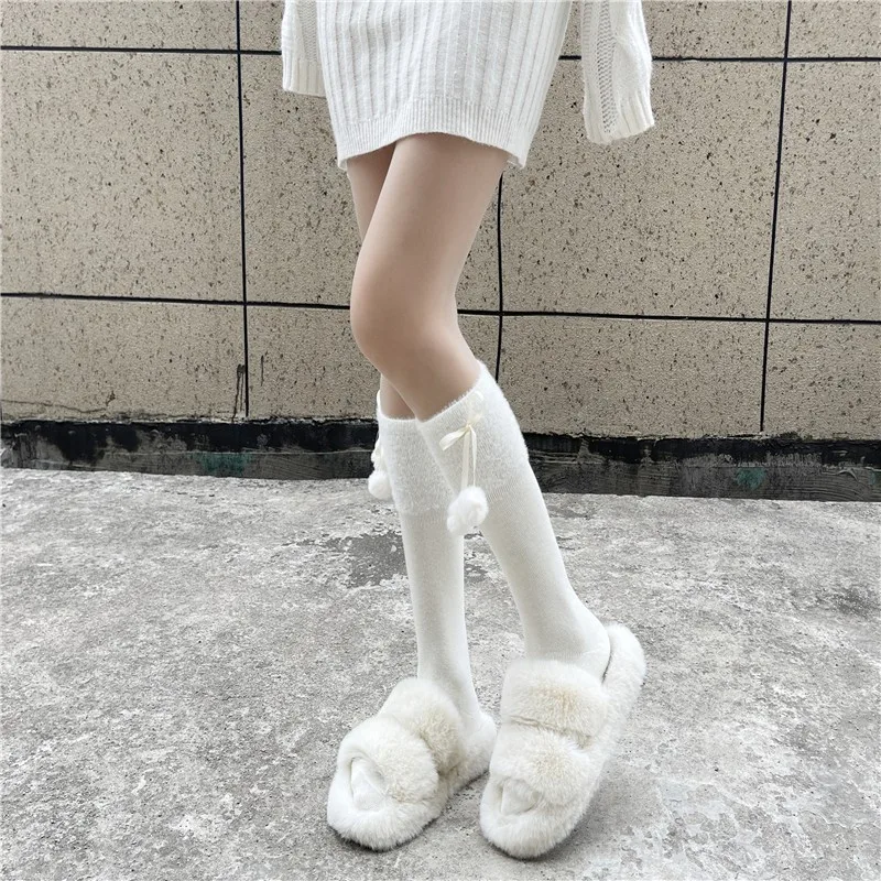 Mink hair calf socks Cute Day hairball socks Women's Autumn/Winter thickened warm pile socks JK mid-leg socks