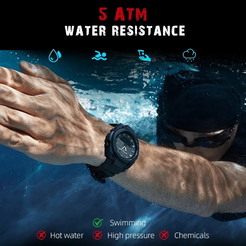 NORTH EDGE FORTRESS 2026 Men Digital Watch Outdoor Sports Waterproof 50M Watches World Time Countdown Electronic LED Wristwatch view 4