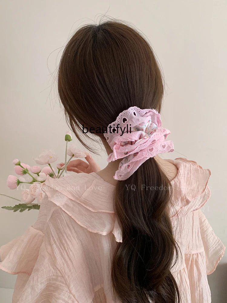 Blue Floral Hair Band High Elasticity Does  Bun Horse Tail Headdress Flower Hair Rope Hair Accessories