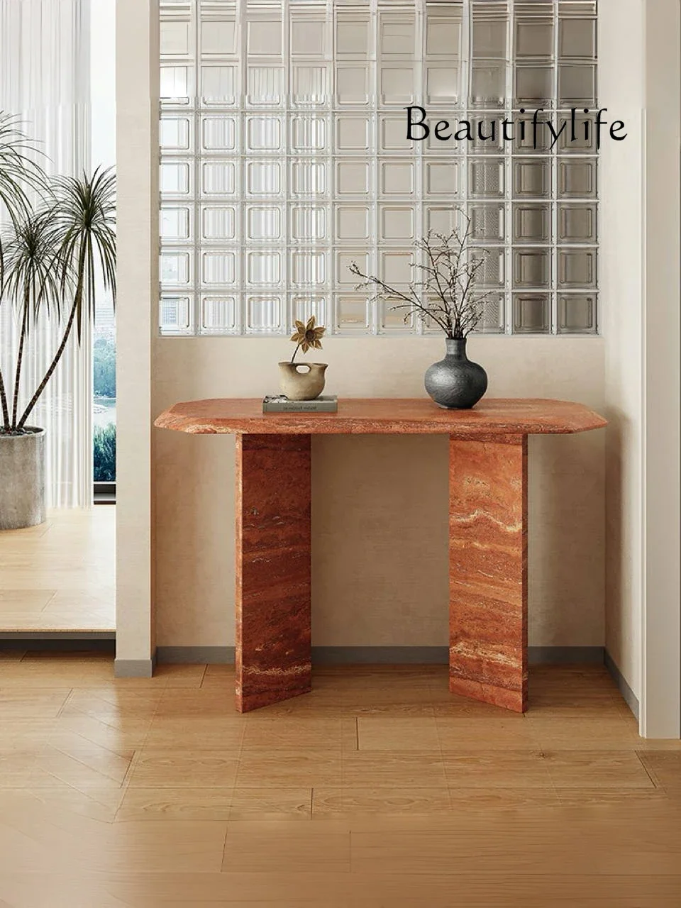 sZModern very narrow long case luxury stone observation platform, high-end marble storage table, natural travertine entrance pla