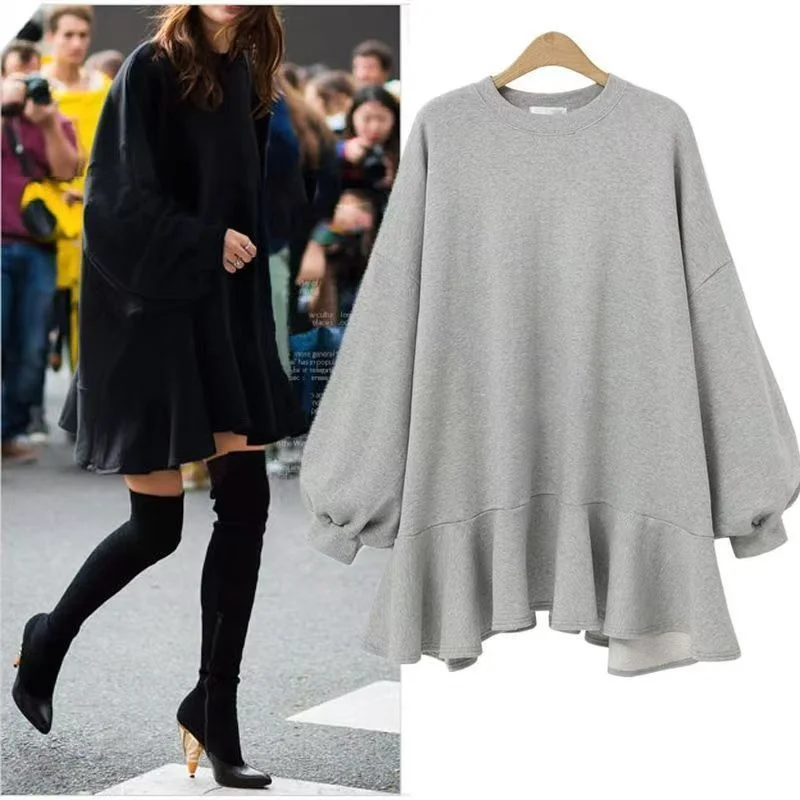 

Свободный свитшот с длинными рукавами и круглым вырезом для женщин, осенне-зимний, в повседневном стиле, с эффектом стройности, универсальный, вне времени, нестареющий топ