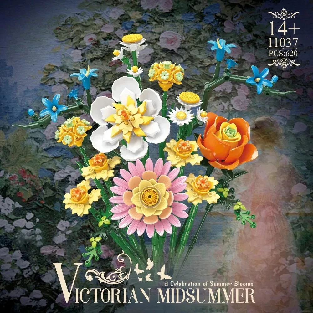 

Набор из 620 деталей: Конструктор «Букет роз и маргариток», Модель цветов (нарциссы, гортензии), Настольное украшение, Игрушки для самостоятельной сборки для детей, Романтические подарки