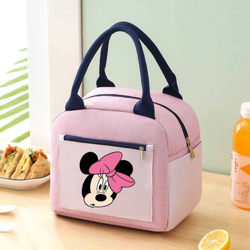 Mickey Minnie Mouse Lunch Bag Kids Thermal Cooler Sack Cartoon Anima School Portable Lunch Box Large Capacity Picnic Tote Bags