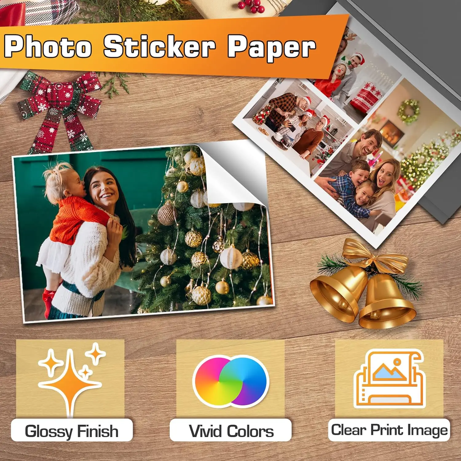 ESHANG Glänzendes Aufkleberpapier 3,5"x5" 100 Blatt für Tintenstrahldrucker, 135g/m², Nur für Farbstofftinte, Selbstklebendes Fotopapier für Bastelarbeiten – Detail 3