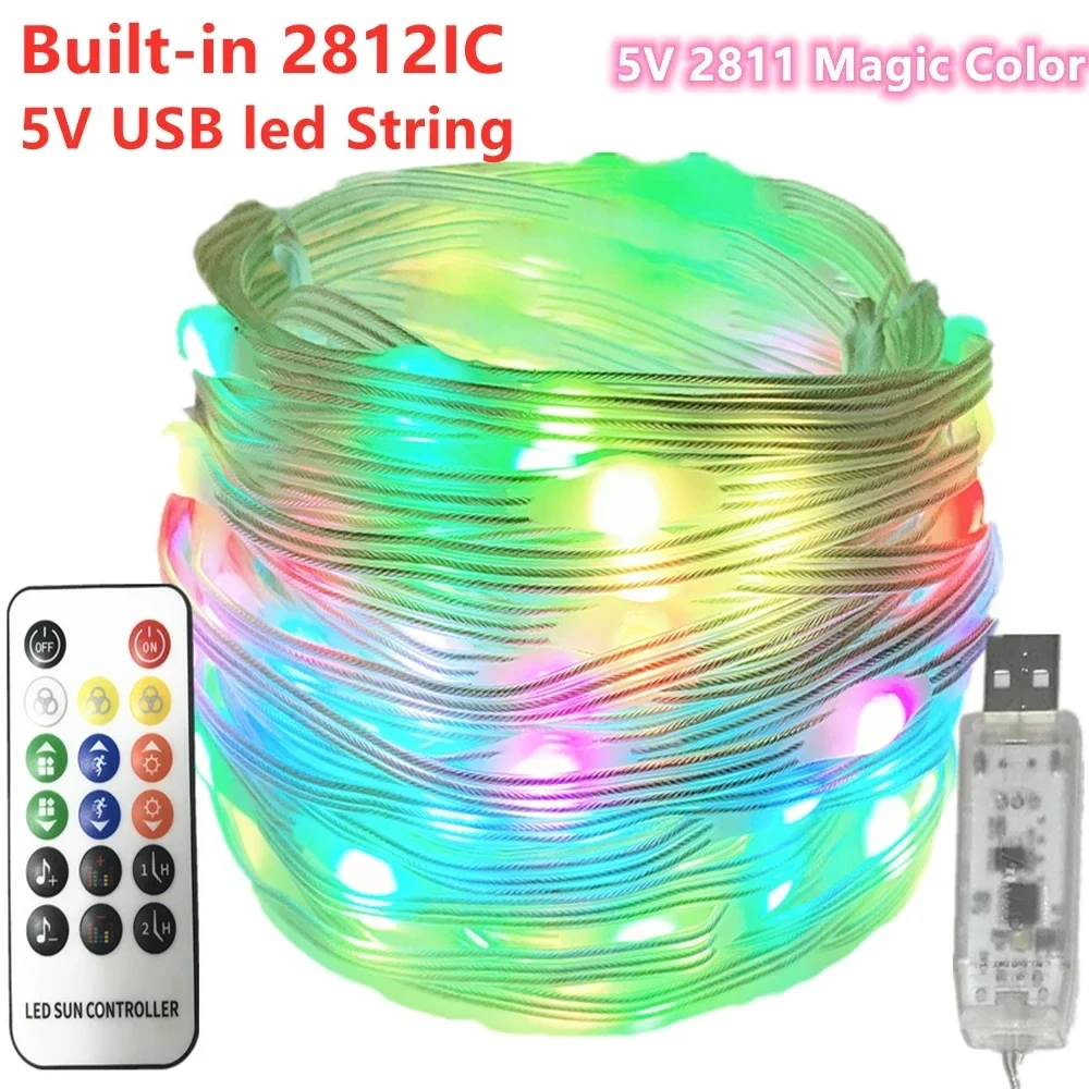 Imagem -02 - Luzes Led Rgb para Árvore de Natal Controlo de Som Musical Endereçável Individualmente Dream Color Usb 5v Ws2812b 5m