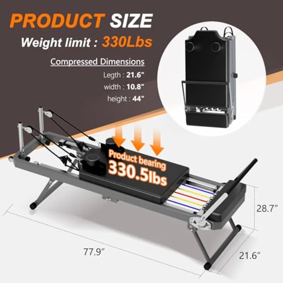 330 LBS Capacity Foldable Pilates Reformer with Core Bed for Home Use and Yoga Studio Gym Workout Durable Steel Frame in Black view 4