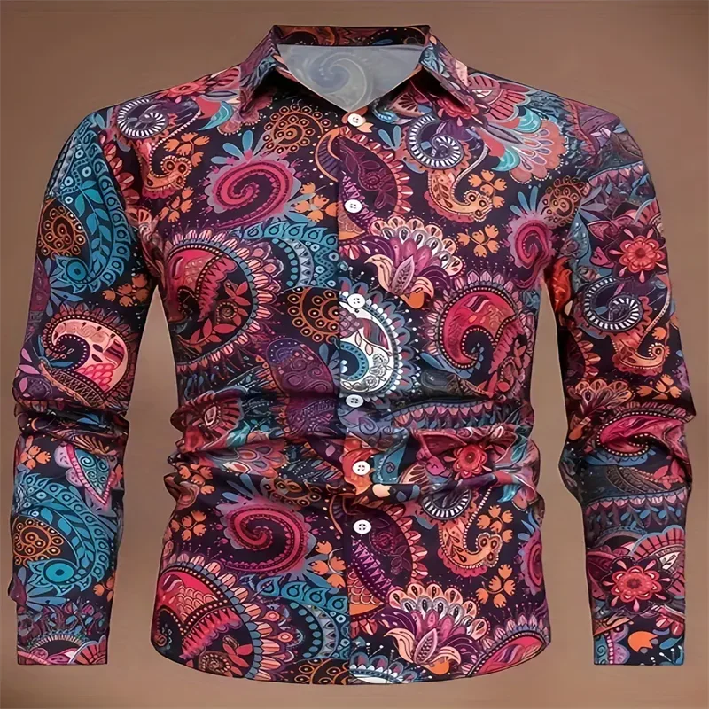 Men's Paisley Print Shirt Casual Street Fashion Shirt Summer Fashion Outing Festival Men's Shirt Comfortable and Soft