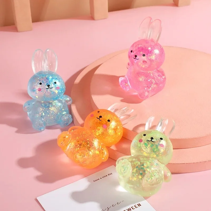 Bear Squishy Toys Glitter Stress Balls for Anxiety Relaxation Adorable Animal Squishies Fidget Toys for Kids Party Favors Gifts