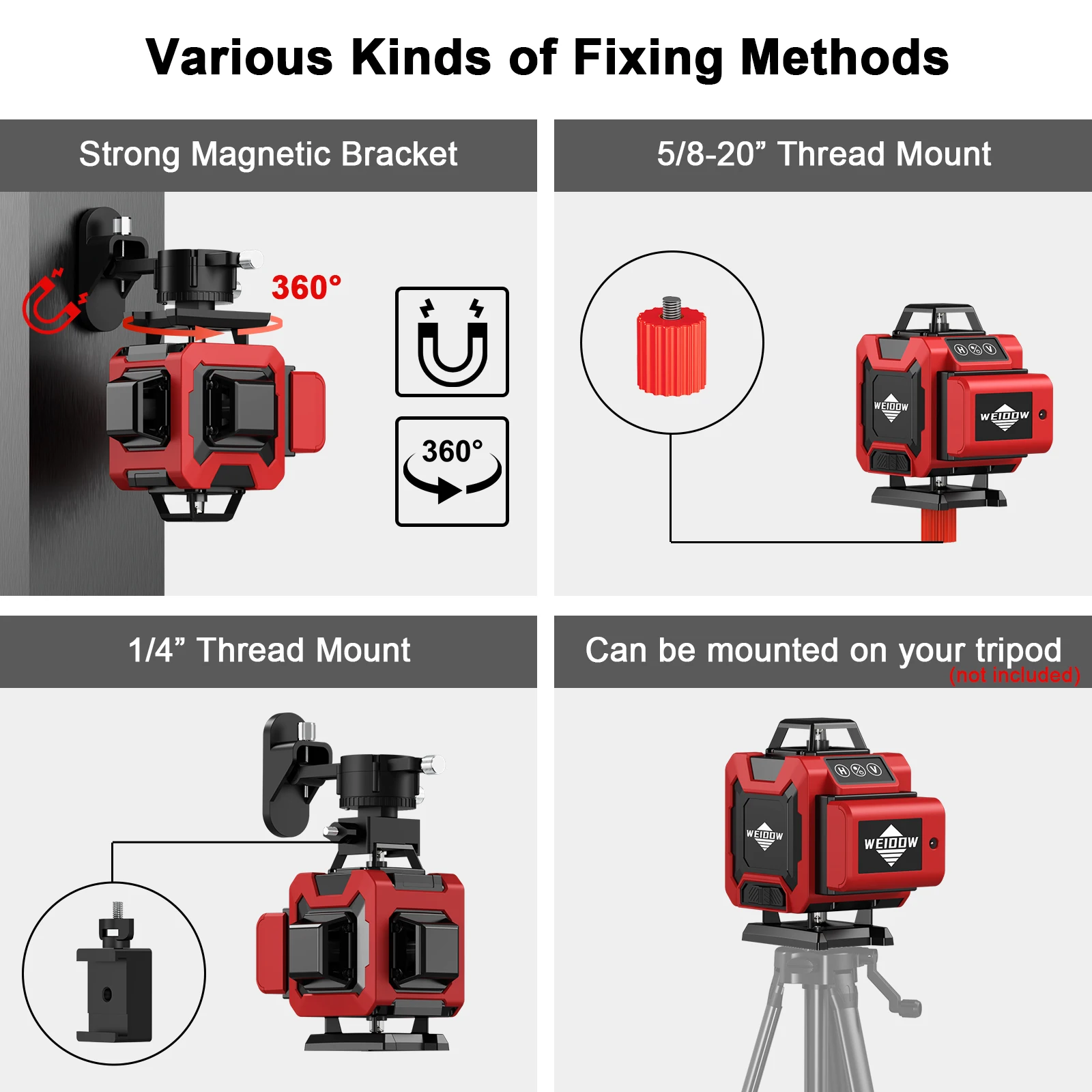 WEIDDW 4D 16 Lines Professional Laser Levels with Tripod Suitcase  360°Self-leveling Horizontal Vertical Green Line Nivel Laser