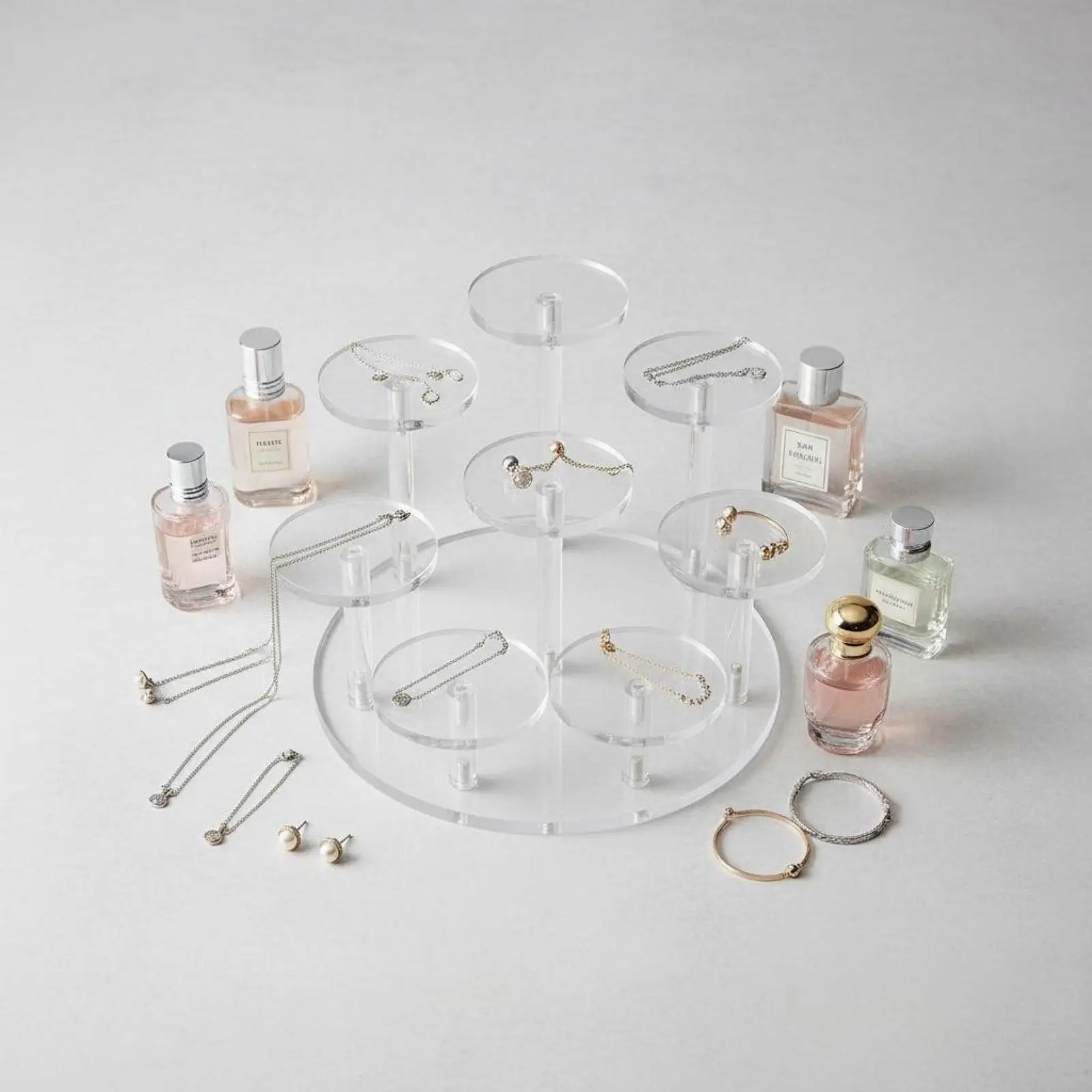 Multi Tier Acrylic Display Rack for Action Figures Perfume Organizer Shelf with Transparent Showcase for Retail Store Counter