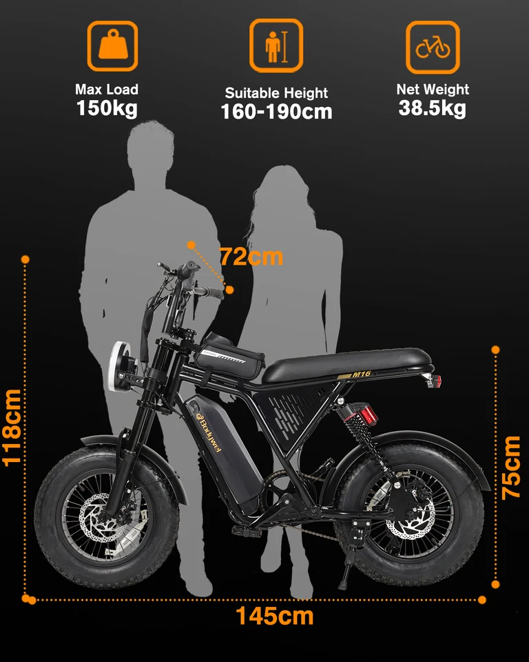 1500W peak Motor Bodywel M16 PRO Fat Tire Electric Bike, 48V 15.6Ah Removable Battery, 40 Mile Range,16"x4.0 Off-Road E-Bike, UL2849–Ships from US image 8