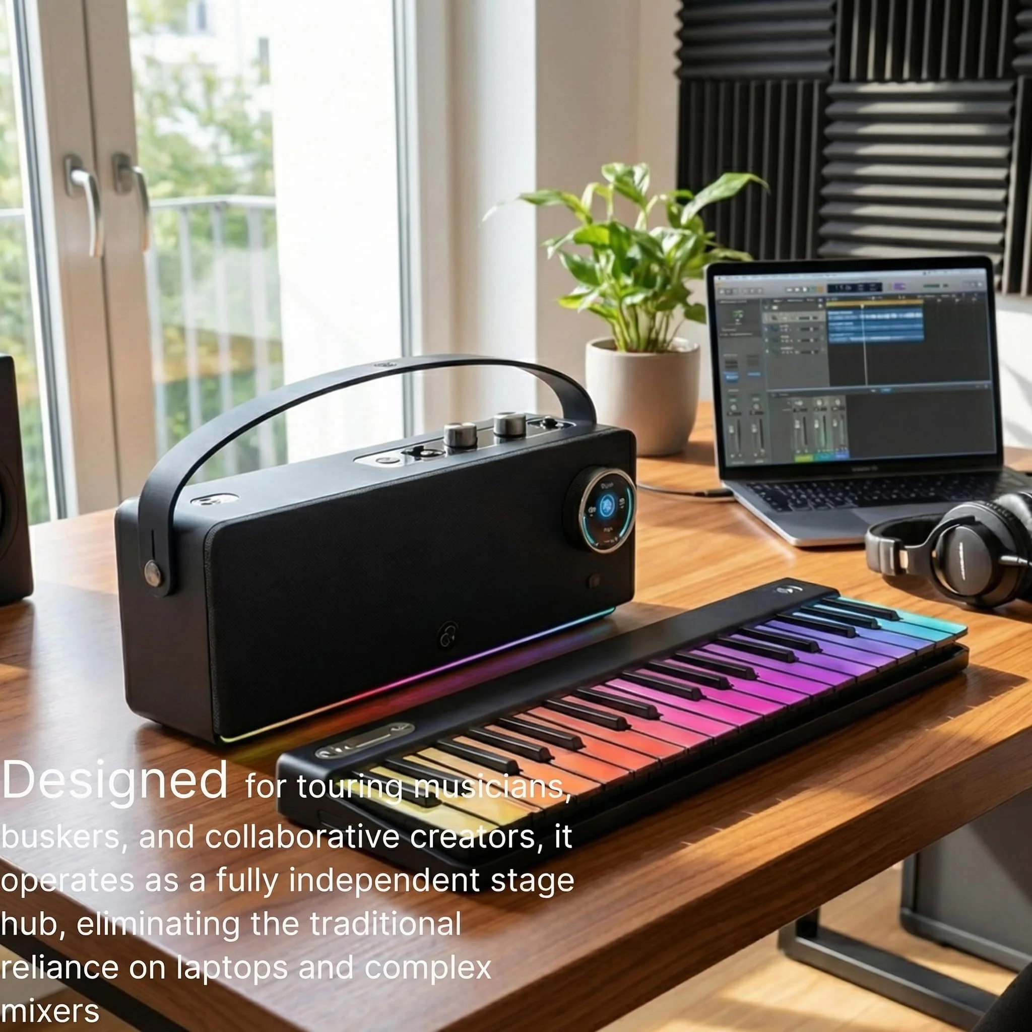 Music Password Wireless Music Set: 36-key RGB-backlit MIDI keyboard with a 70W wireless synthesizer speaker, featuring 128 built-in sounds and a drum machine—an all-in-one music system for learning, playing, and composing