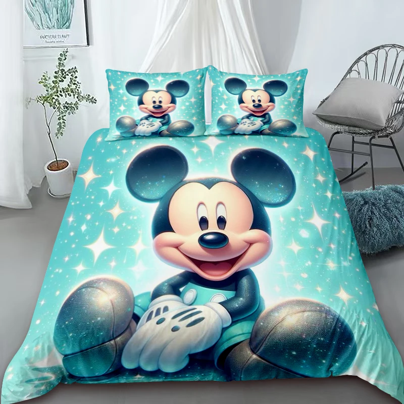 Capa de edredão mickey dos desenhos animados conjunto cama colcha capa rainha rei tamanho decoração do quarto casa para crianças presente