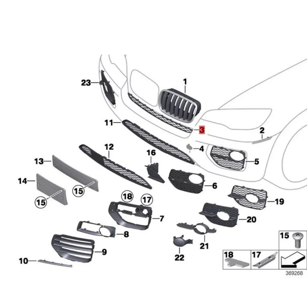 Front bumper ventilation grille  51117159597 For BMW X6 E71 2008-2014 For X5 E70  2007-2013