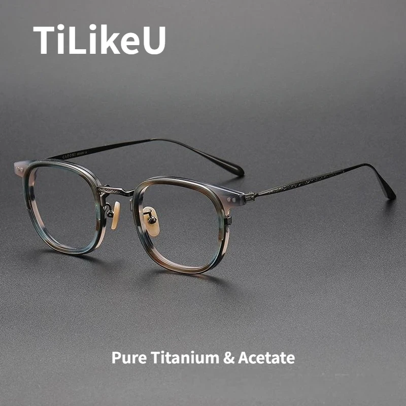 

Japanese Designer Pure Titanium Glasses Frames For Men High Quality Acetate Optical Prescription Retro Square Eyeglasses Frames