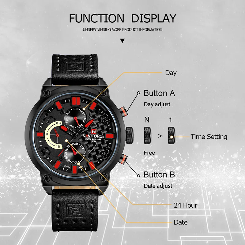 NAVIFORCE Men Quartz Date Watch Military Sports Male Wristwatch Business Genuine Leather Belt Waterproof Clock Relogio Masculino