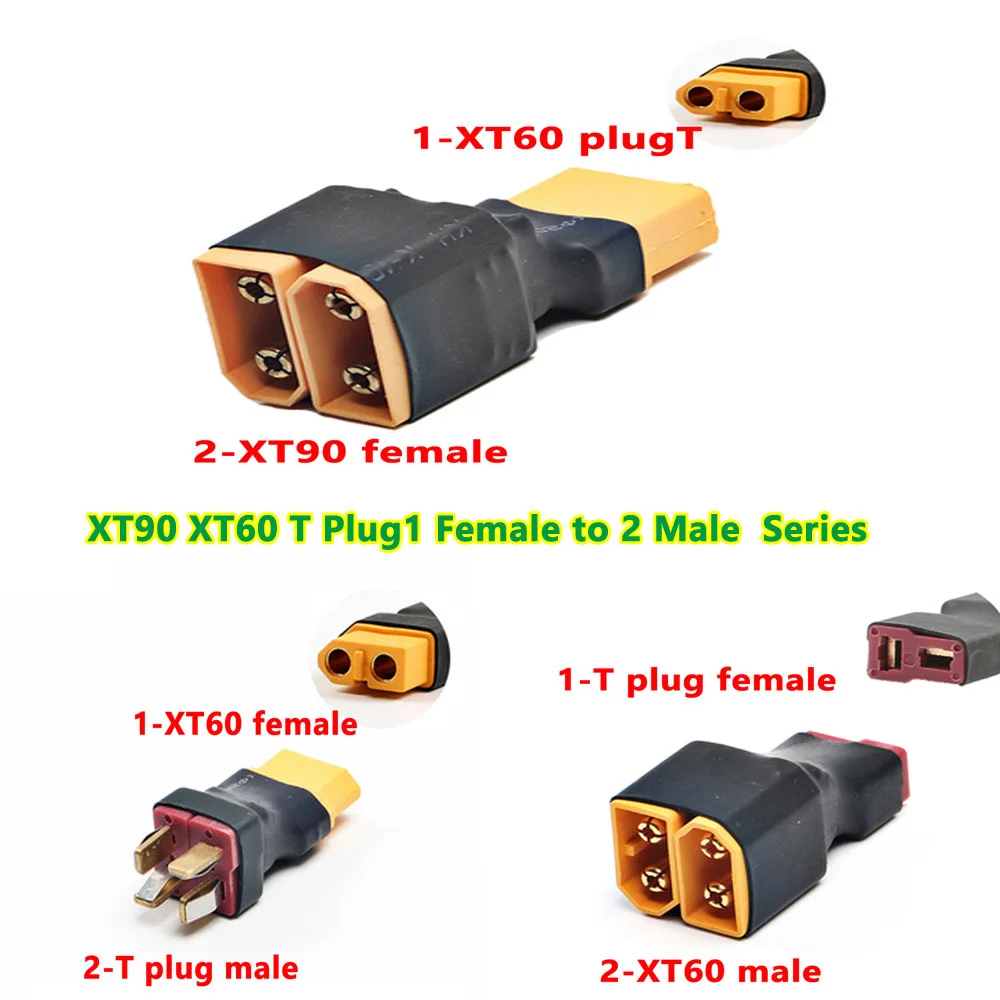 1pcs XT60 XT90 T Plug 1 Female to 2 Male Parallel / Series Adapter Lipo Battery Converter Connector Plug For RC Car Plane Parts