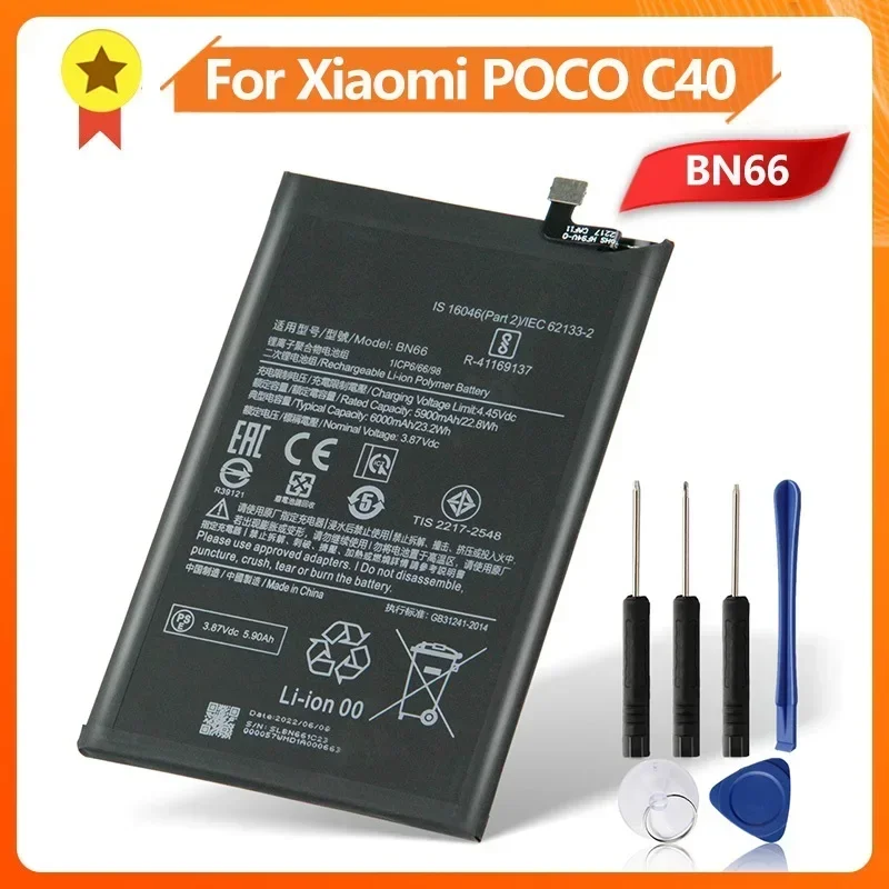 

Production in 2024 Replacement Battery BN66 For Xiaomi MI POCO C40 6000mAh Mobile Phone Battery High Quality Batteries With Tool