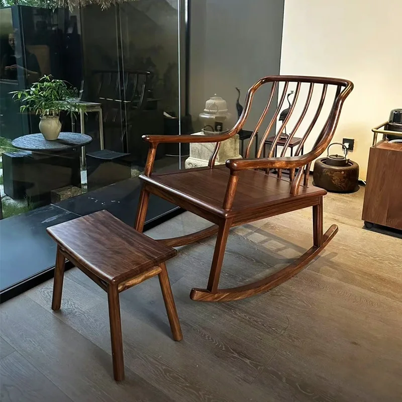 

Solid wood rocking chair, lazy sofa, household single person black walnut rocking chair, balcony, ebony lounge chair, leisure ro