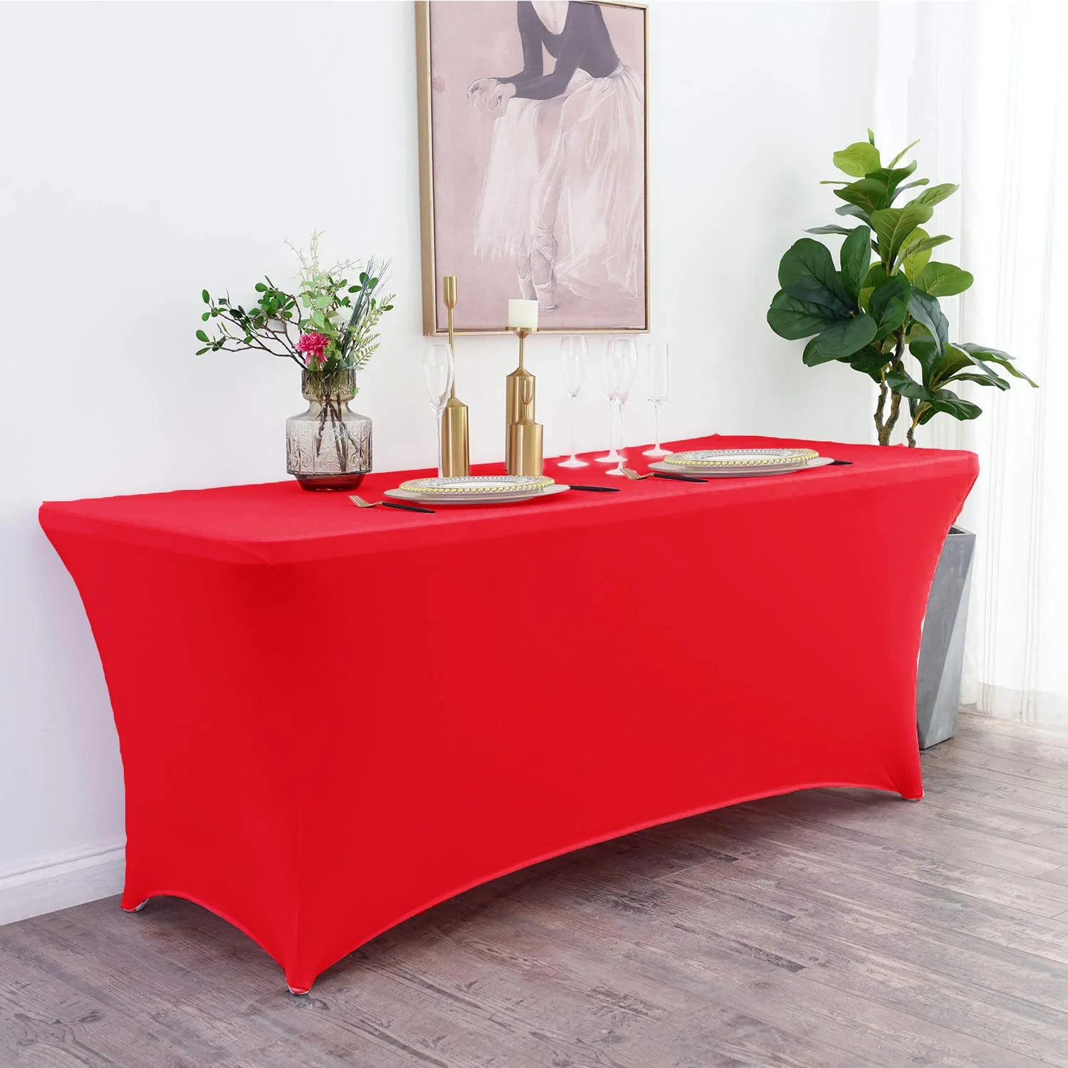 

2024 Hotel Elasticity Hotel Restaurant Cold Meal Solid Color Tablecloth Polyester Square Elasticity