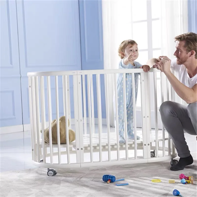 Babyfond wieg massief hout rond multifunctioneel te verbinden bb tweepersoonsbed middenbed