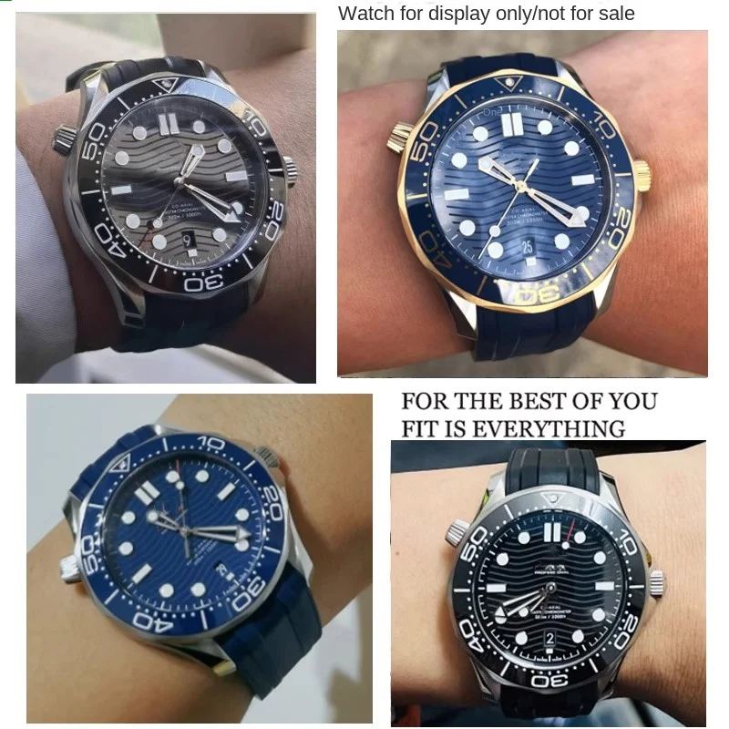 Curved End Rubber silicone watchband For Omega New Seamaster 300 universe 007 Watch strap 20mm 22mm Men Replaceme bracelet blue