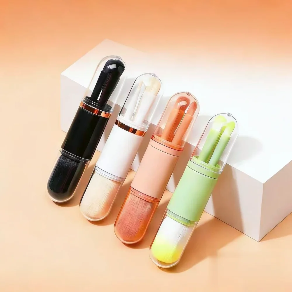 4 In 1 Makeup Brush Set Portable Cosmetic Applicator Soft Hair For Face Powder Blush Eyeshadow Beauty Tool Travel Size