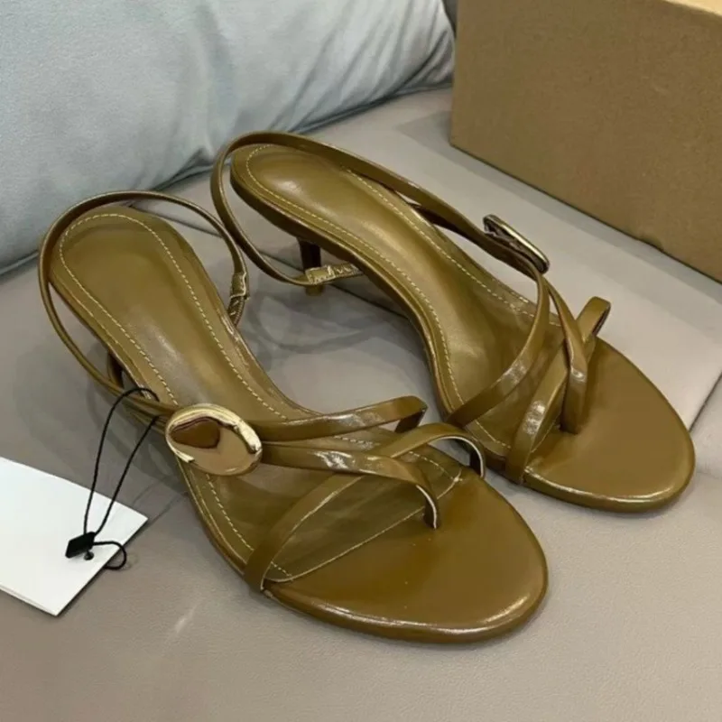 

Cross Thin Strap High Heels Women Gladiator Sandals Metal Decoration Sexy Clip Toe Office Stiletto Elegant Brand Shoes for Lady