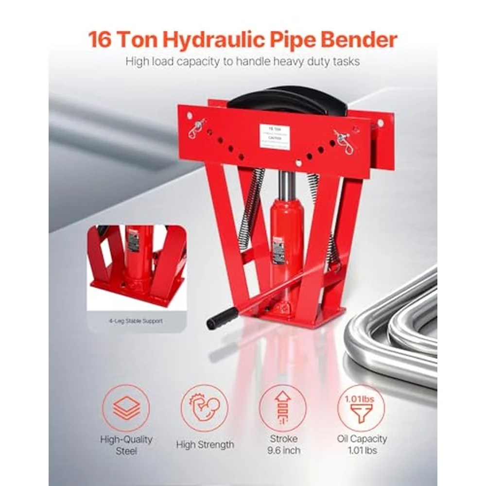 Hydraulic Pipe Bender 16 Ton Manual Copper Exhaust Pipe Bending Machine with 8 Dies (1/2