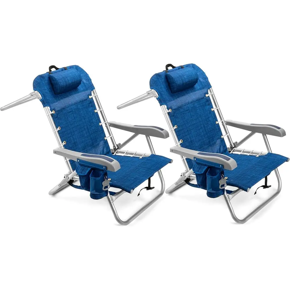 

2-Pack Adjustable Beach Chairs with XL Cooler Bag, 5 Recline Positions, Towel Bar, Storage, Cup and Phone Holders