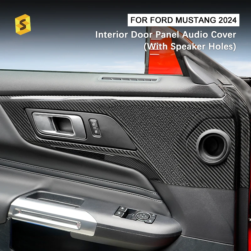 2pcs ShaSha Dry Real Carbon Fiber Car Door Panel and Audio Cover 2024 for Ford Mustang S650 GT Interior Accessories