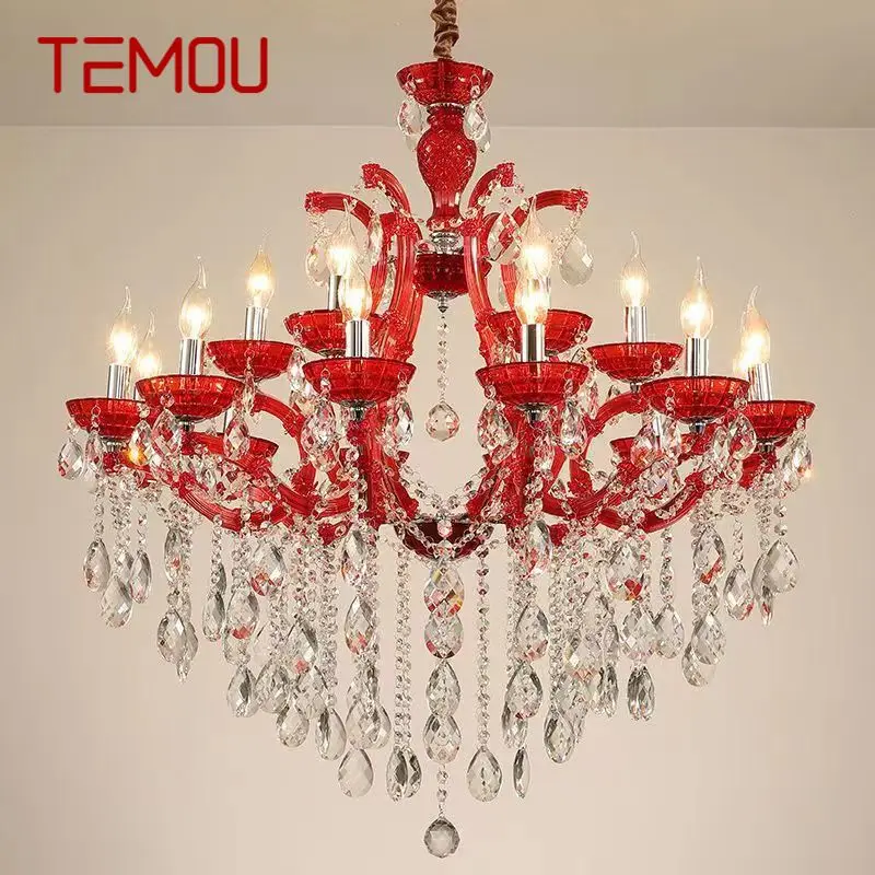 TEMOU  LuxuriousCandle Pendent  Lamp European Style Crystal Lamp Art Living Room Restaurant Villa Staircase Duplex Building